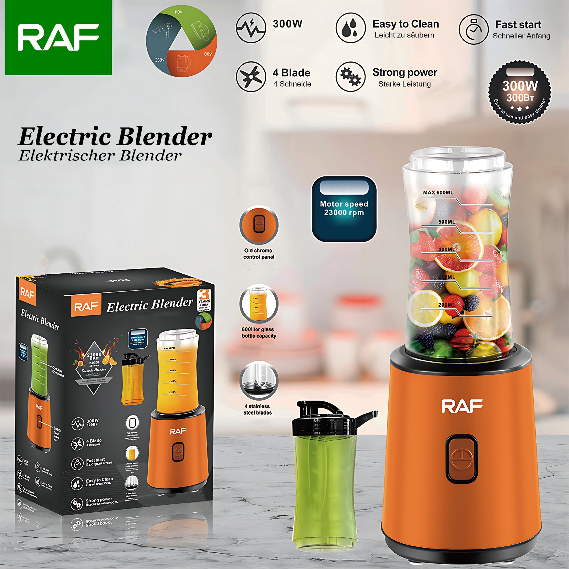 Eleganter orangefarbener RAF R397 Blender mit Hochgeschwindigkeitsleistung und benutzerfreundlichem Design | Blue Chilli Electronics