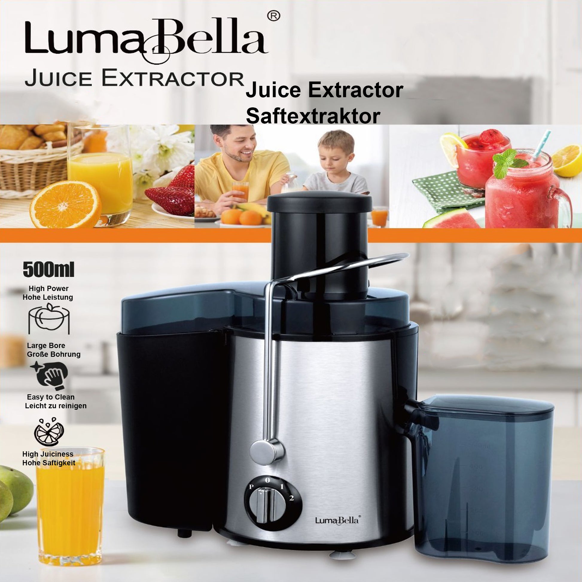 Luma Bella LB-53022 Entsafter – 800W Motor, 2 Geschwindigkeitsstufen