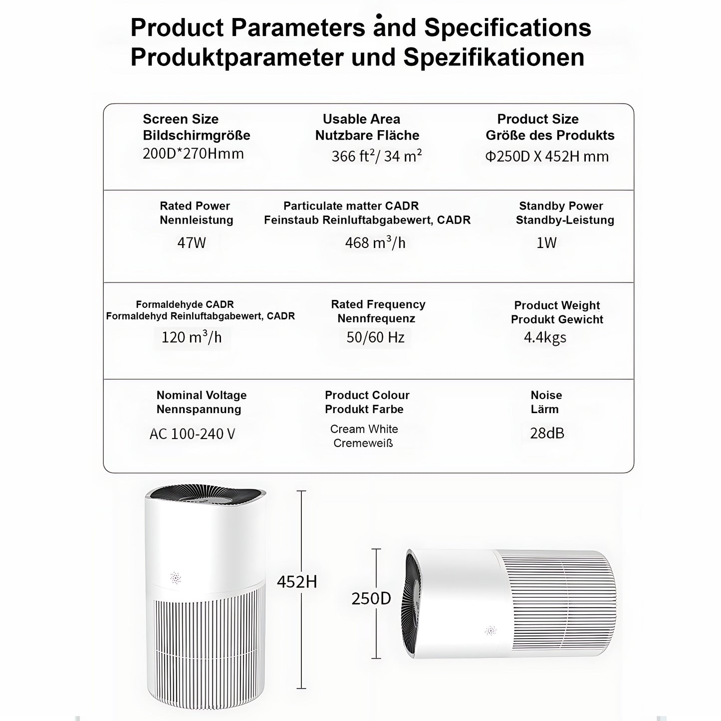 Keeping KJ402F Luftreiniger – CADR, 3-stufige Filtration, 20W